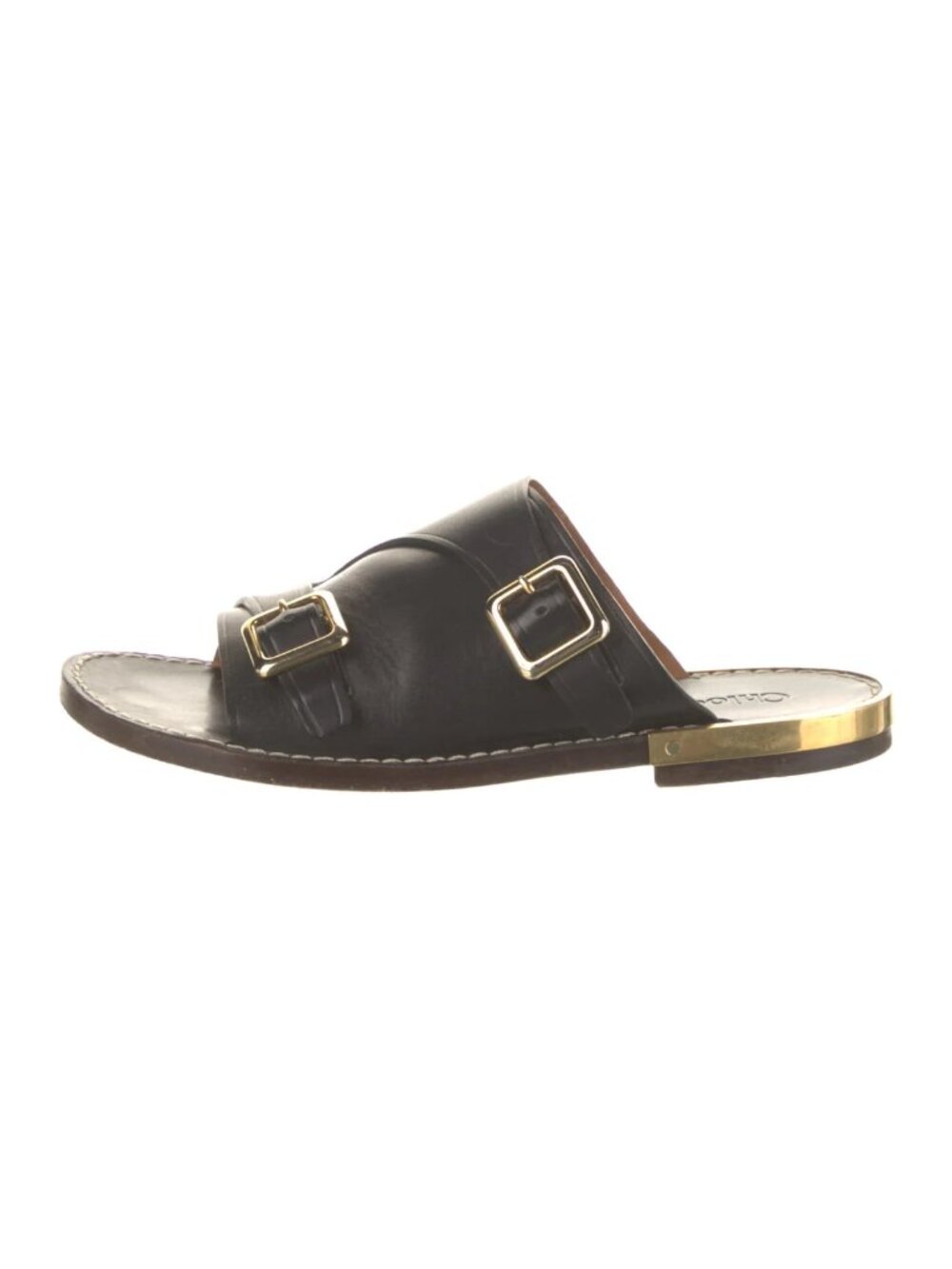 Chloé Wave Black Leather Flat Sandals 38 - Picture 3 of 15
